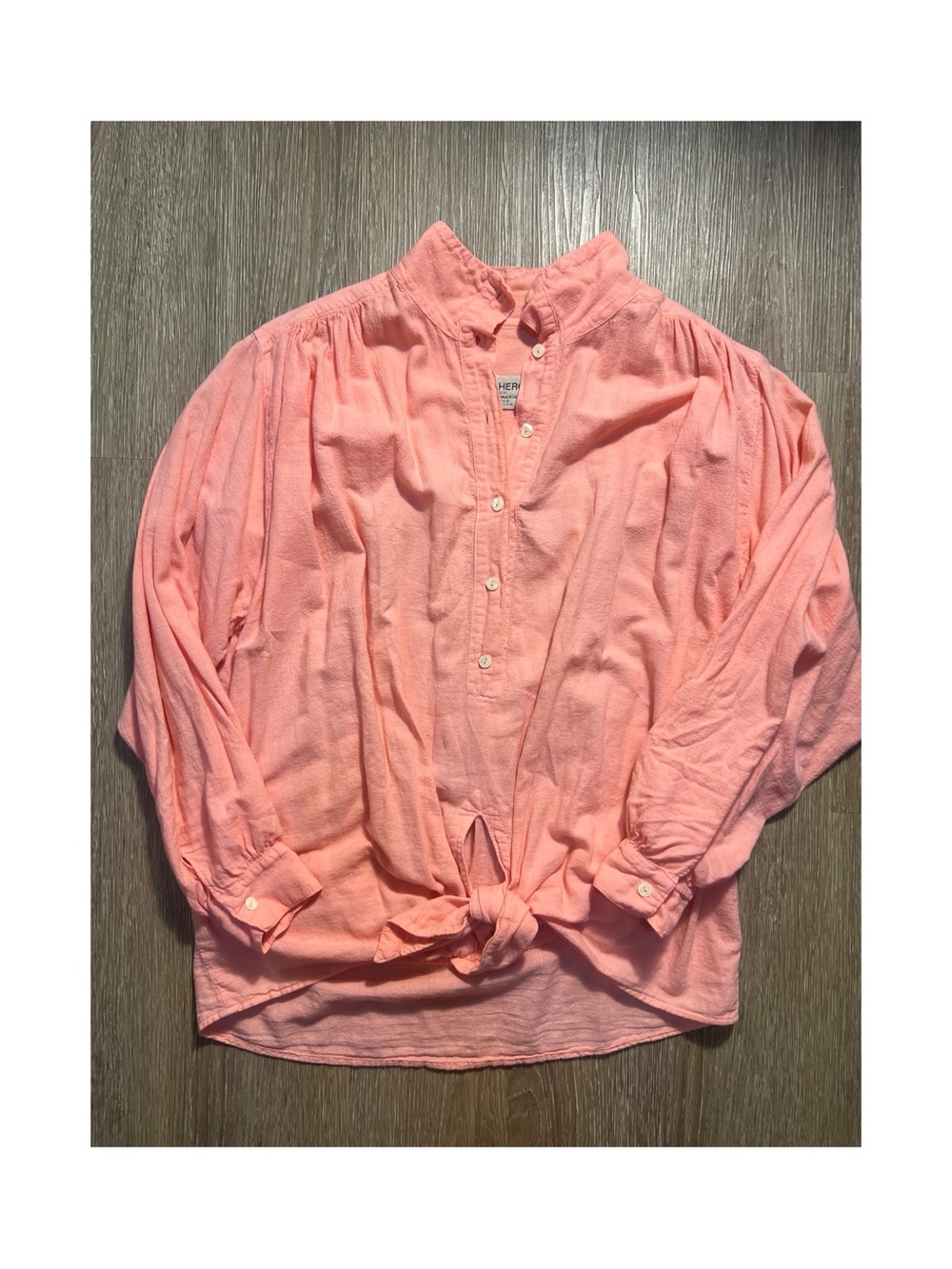 New Hero Native American Cotton Coral Pink Tie-Front Blouse Large